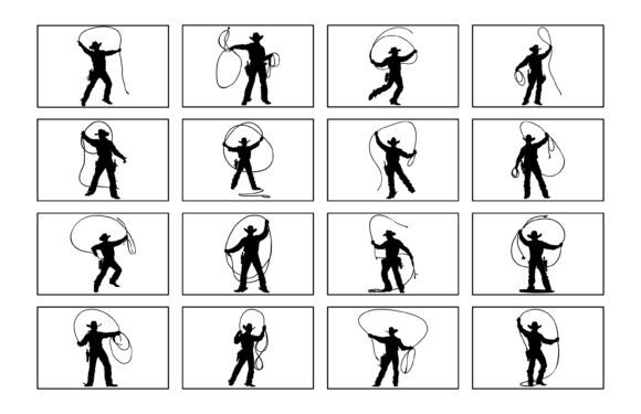 Cowboy Lasso Silhouette Vector Set for Embroidery Projects