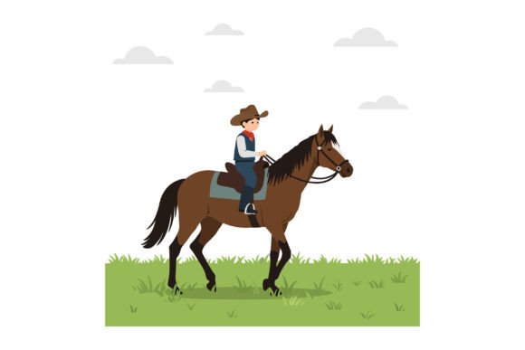 Cowboy Riding a Horse in a Flat Style Ve Review