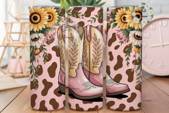 Pink Cowboy Boots Sunflowers Tumbler