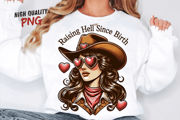 Retro Cowgirl SVG Raising Hell Since PNG: A Bold Embroidery Design for Real Projects