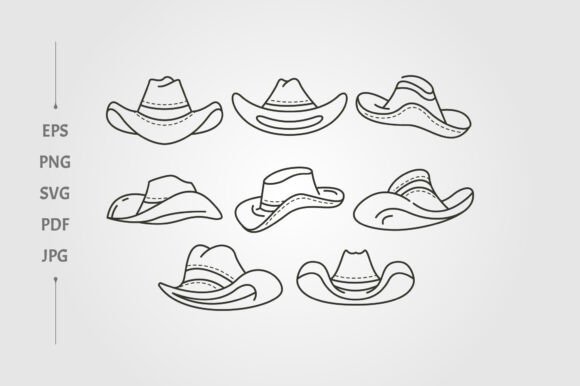 Set of Cowboy Hat Line Art Vector Object Review