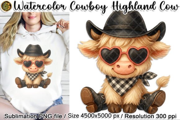 Watercolor Cute Cowboy Highland Cow PNG: A Versatile Design for Creative Embroidery Projects