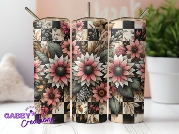 Western Checkered Flowers Tumbler PNG Review for Embroidery Projects